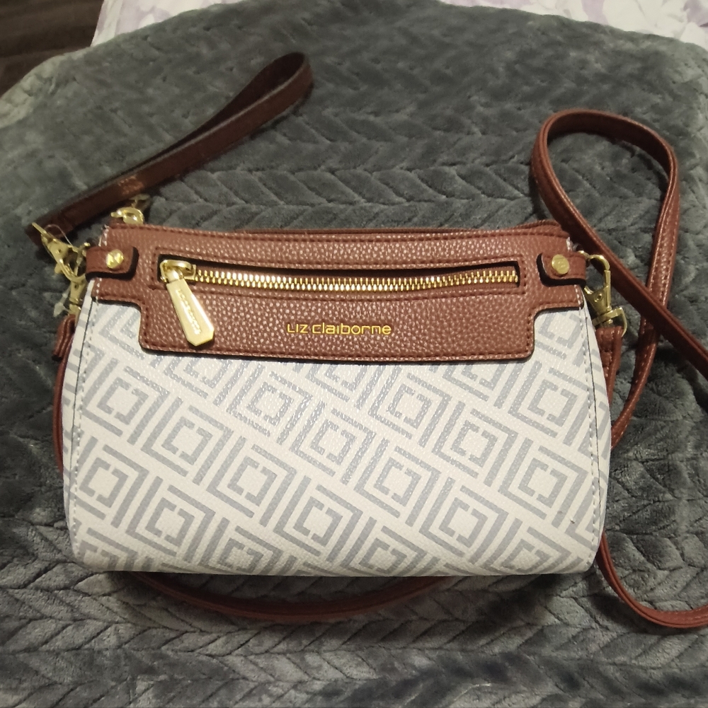 Liz Claiborne Tan and Gray Geometric Crossbody Bag